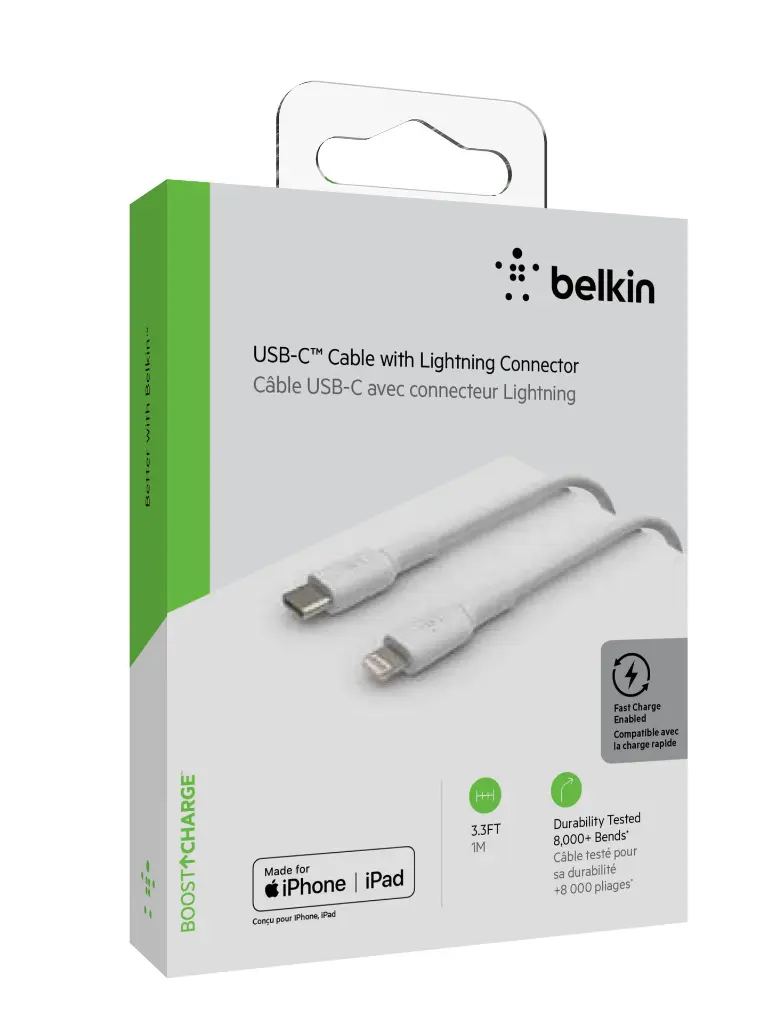 Overstore Article BELKIN Câble USB-C vers Lightning 1m (Blanc) (15).webp