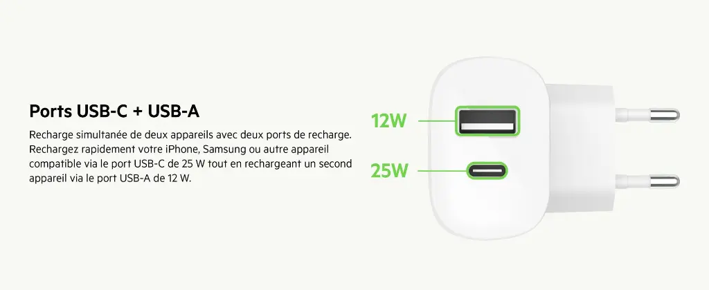 Overstore Article BELKIN Chargeur 42W 2 ports (USB-A + USB-C) (6).webp