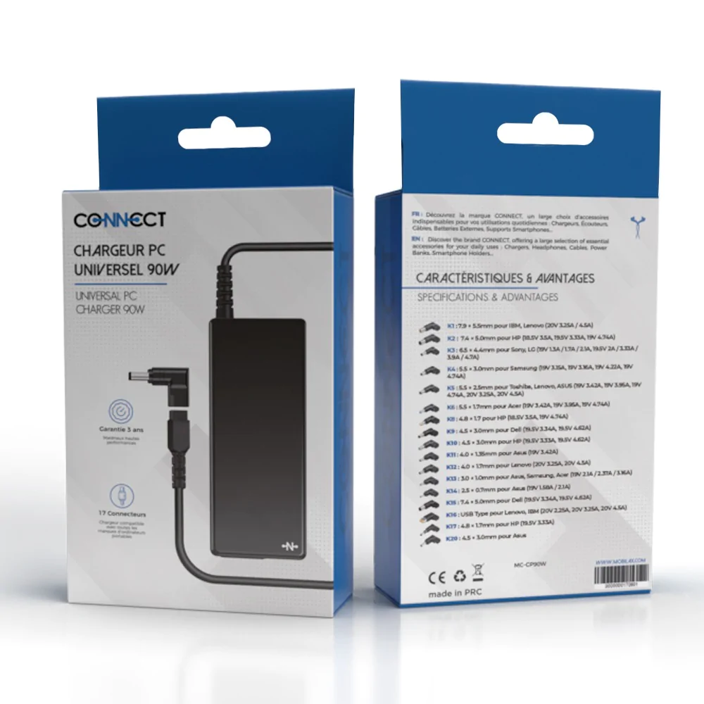 CONNECT - Chargeur PC universel 90W